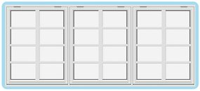 3 bågar med 1 vertikal glasavdelande och 3 horisontala spröjsar